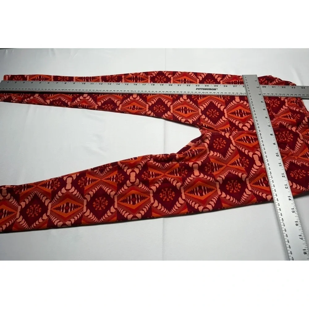 LuLaRoe One‎ Size Leggings Geometric Print Burgundy Orange Women Retro Bohemian - Picture 3 of 9
